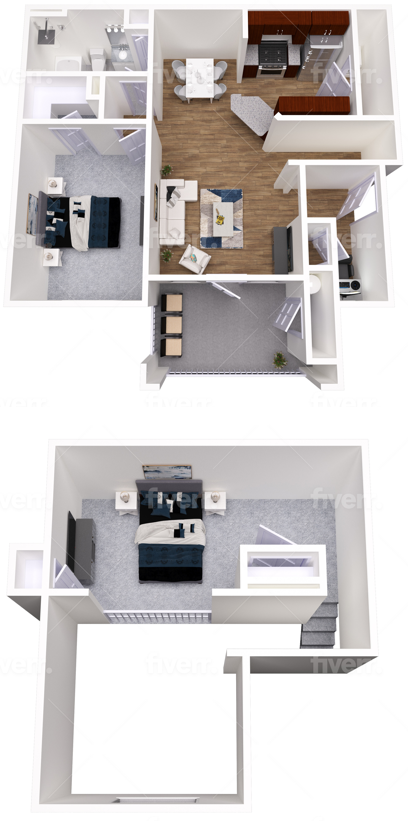 Floor plan for 1 bed, 1 bath, 1013 sqft